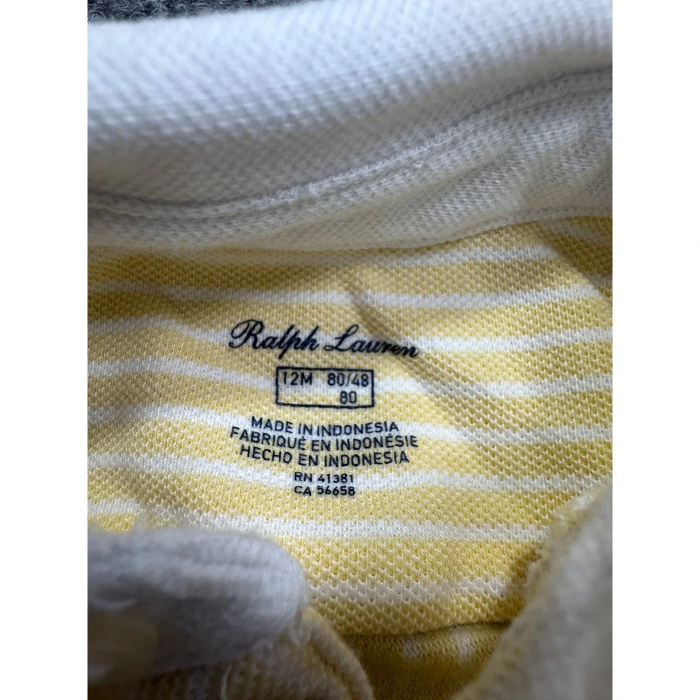 Ralph Lauren Baby Boy Yellow White Striped Polo Romper 12M Short Sleeve Cotton